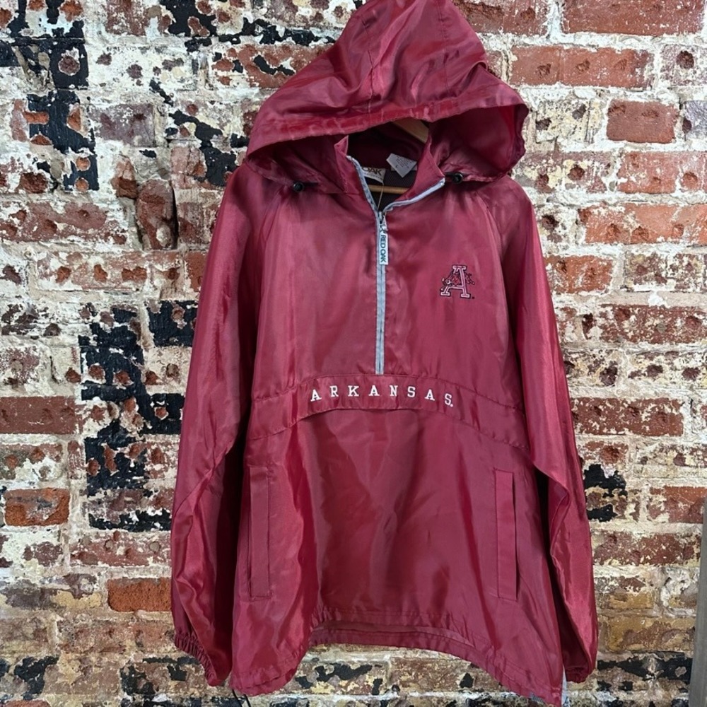 VTG 90s Y2K Red Oak Arkansas Hogs Razorbacks Pullover Windbreaker Jacket Large
